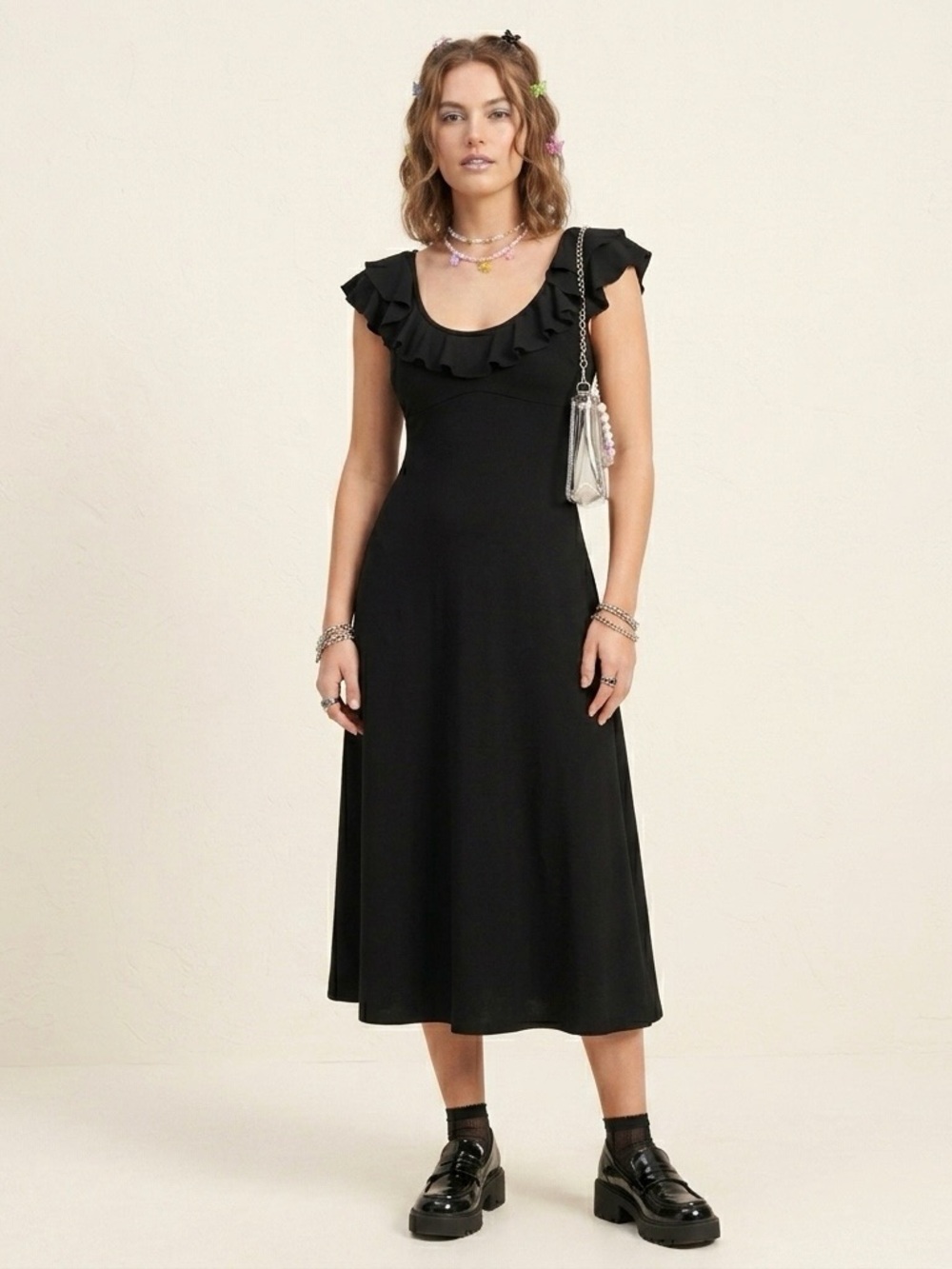 Maggy London Black Midi Dress Retro Y2K Whimsigoth Coquette Noir Romantic Goth